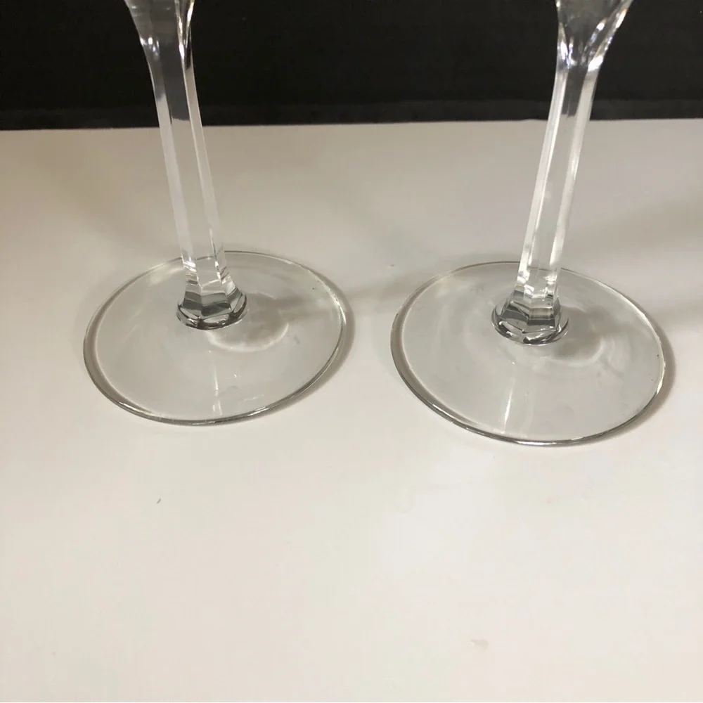 2 vintage Champagne Glasses 2000 Millennium Clear Silver Stars & Letters 8.75”